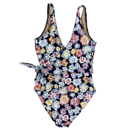 Tanya Taylor Floral One Piece Swimsuit Tie Waist V Neck Retro Style Small - Picture 4 of 5